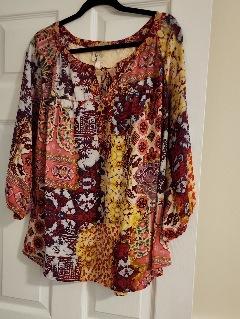 fig and flower Multi-Color Boho Patchwork Peasant Blouse